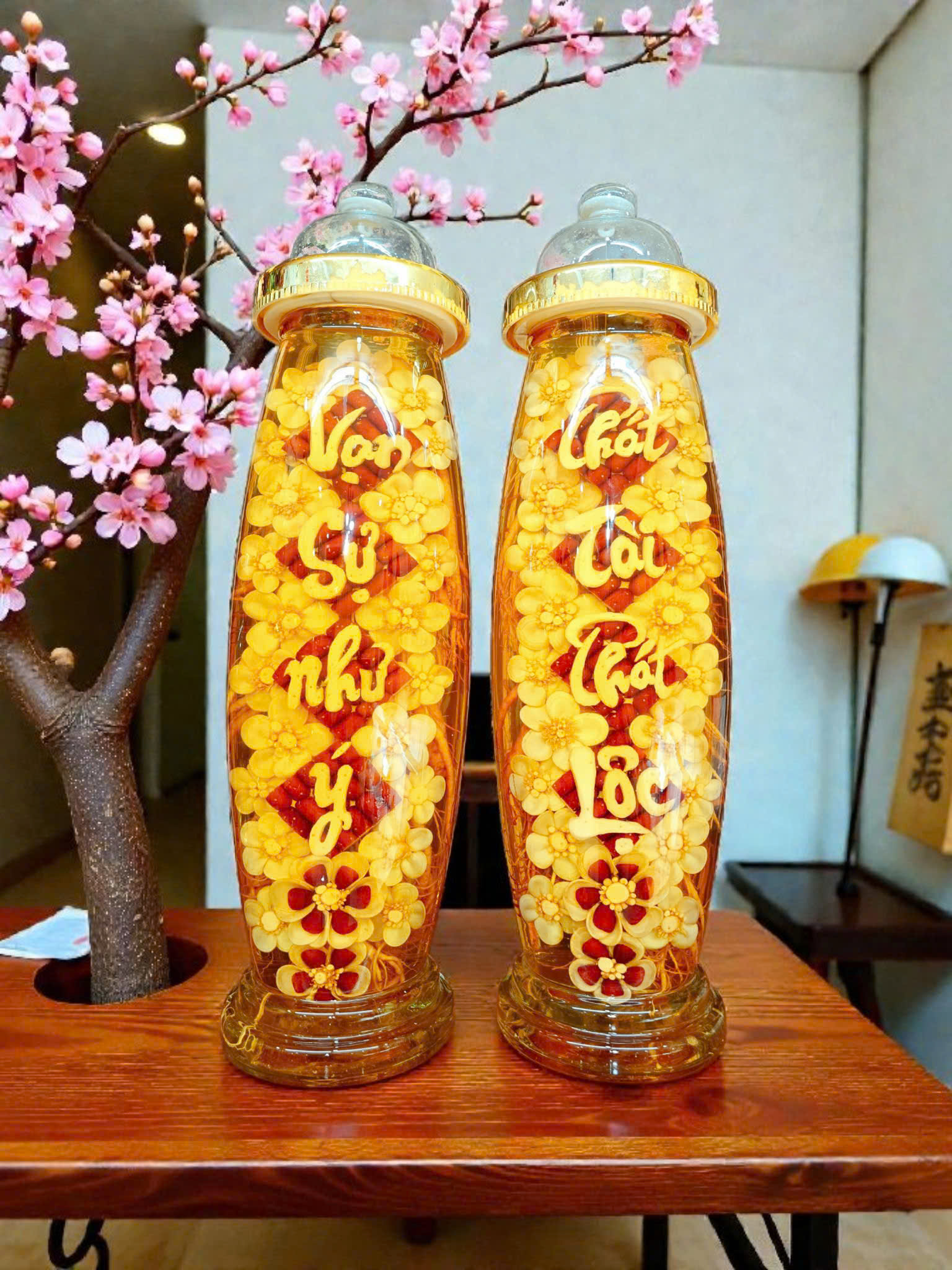 Bình hoa sâm kết tỉa hoa hồng 14 lít 